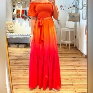 NEW Flying Tomato ombré orange and pink/red maxi dress size large